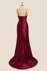 Mermaid Straps Wine Red Long Formal Dress for Wedding Guests - MyChicDress